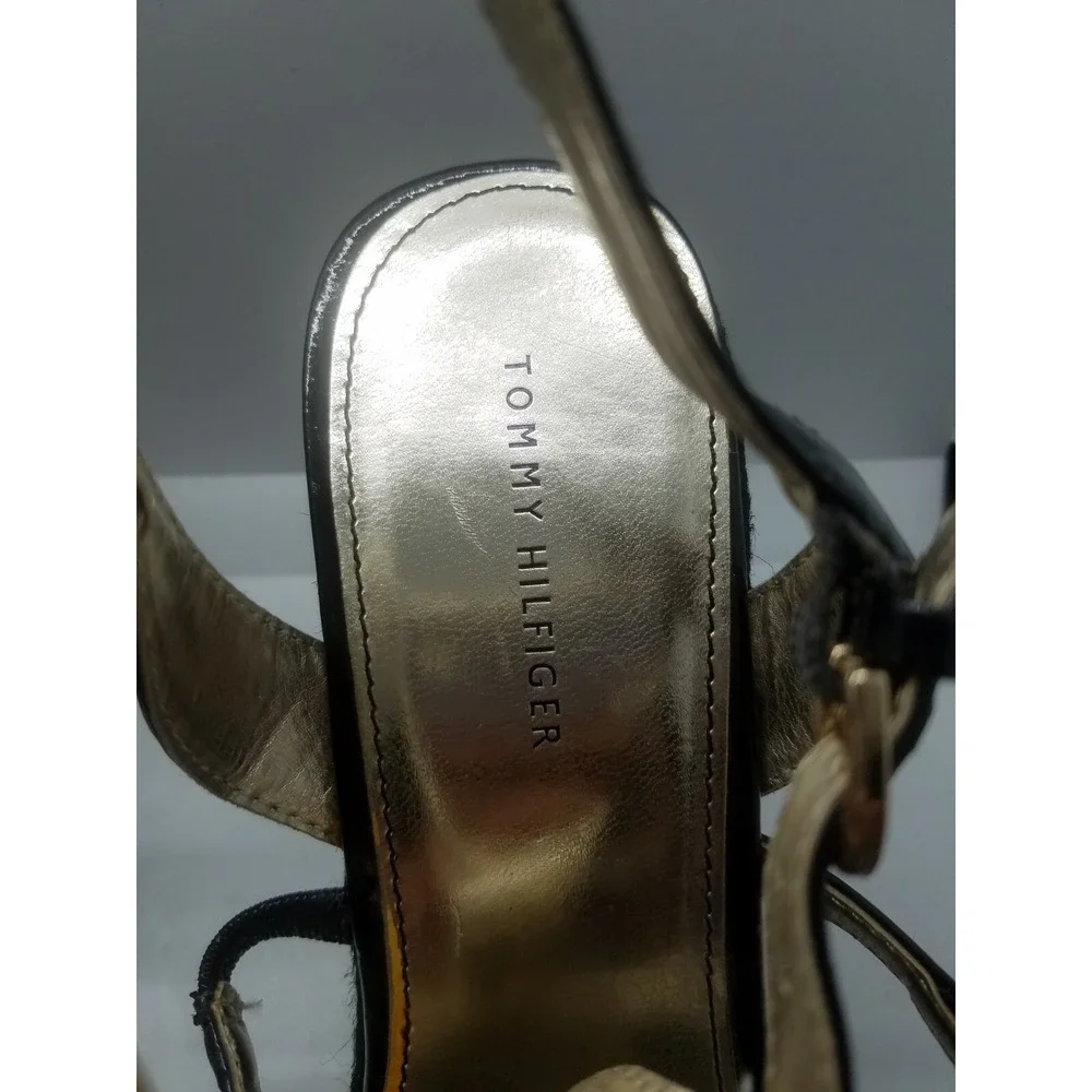Tommy Hilfiger Espadrille Wedge Slingback Sandals SZ 10M Black Stripped Heel